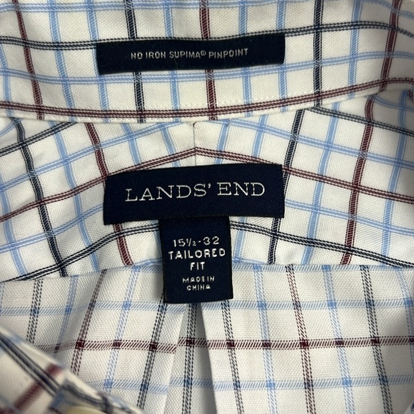 Lands End windowpane plaid tailored fit long sleeve collared button down 15.5 32 - Picture 5 of 8